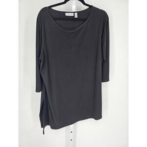 Susan Graver Women's Black Solid Long Sleeve Round Neck T-shirt Tunic Size 1X
